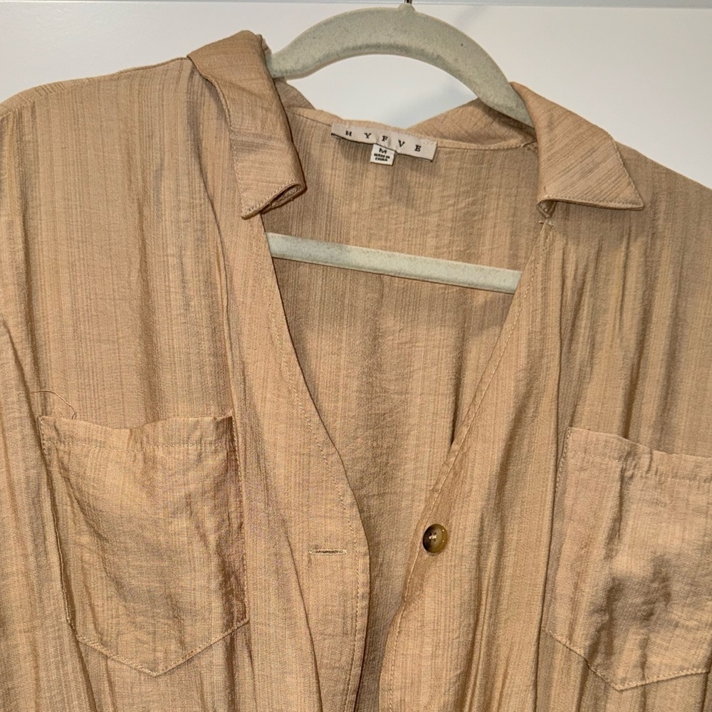HYFYVE Boutique Tan Button Down Utility Romper - Picture 3 of 3